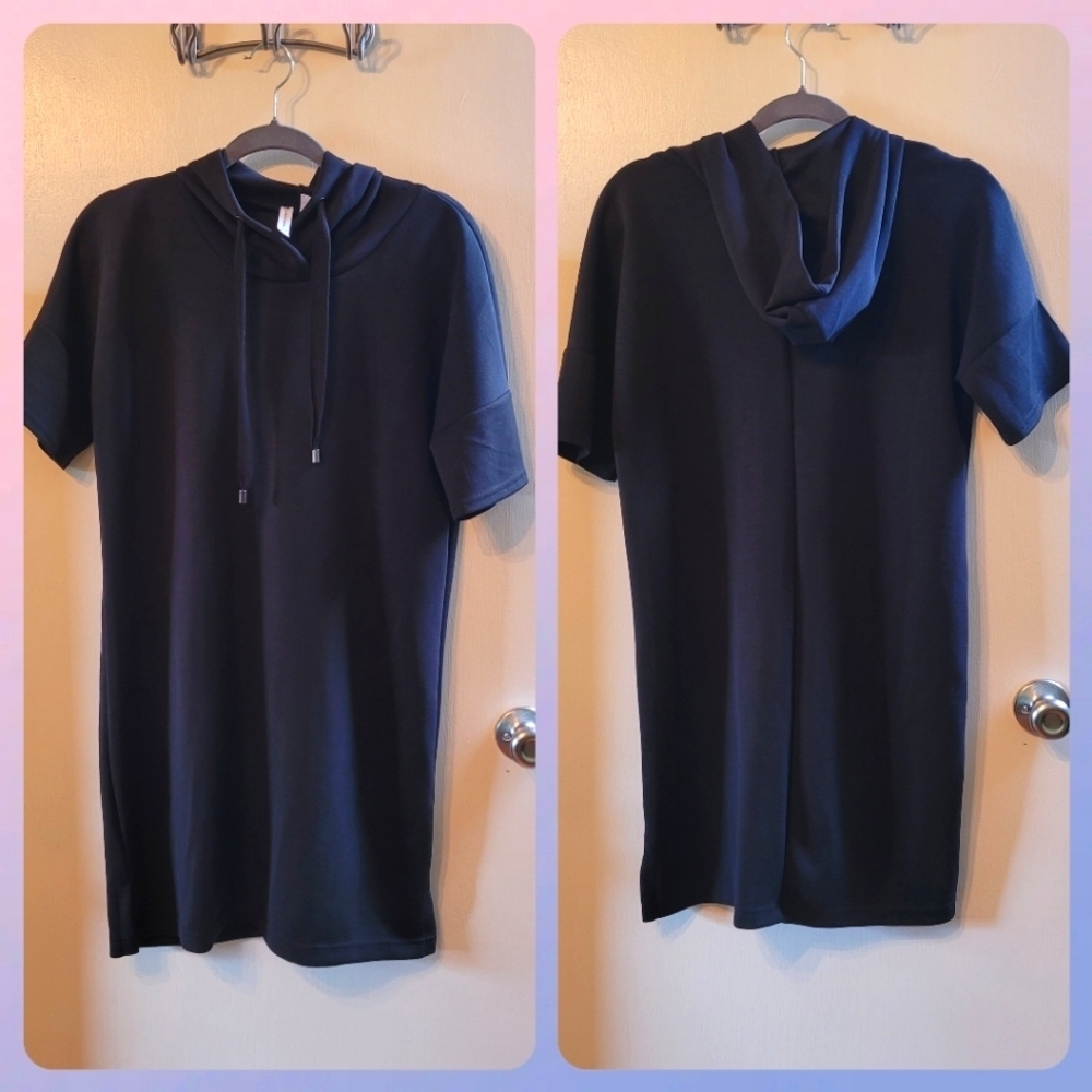 Cable & Gauge Black Modal Shirt Dress with Hood -  Medium